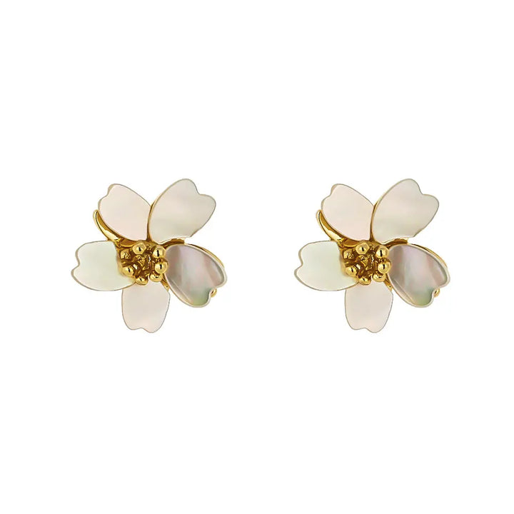 White Flower Natural Shell Stud Earrings