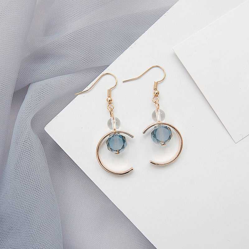 White Opal and Blue Smoky Quartz Moon Shape Drop Earrings