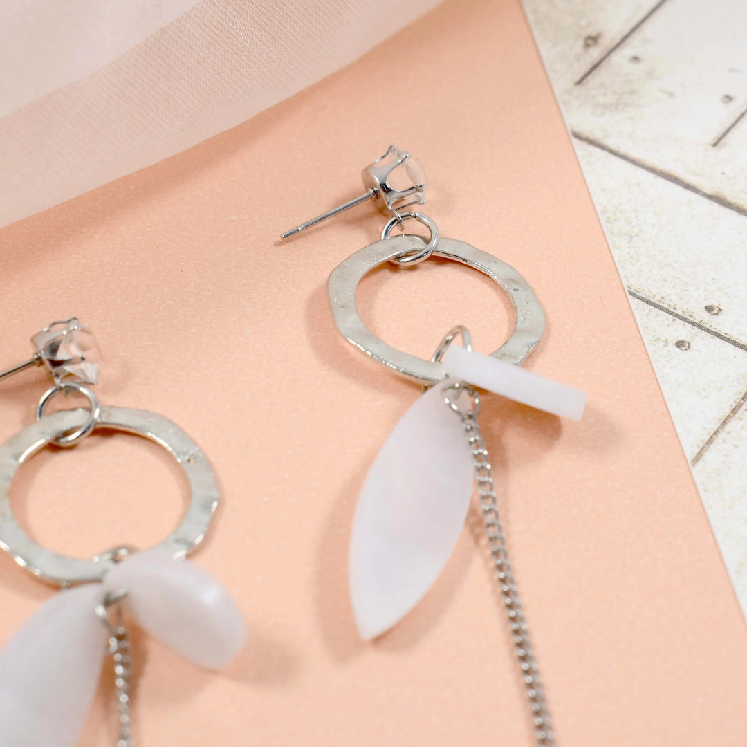 Windchime acrylic wings pearl drop silver earrings