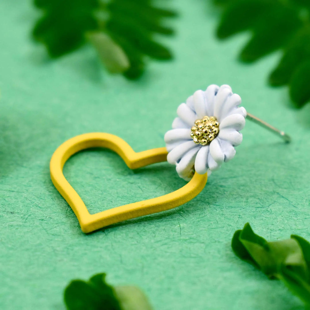 Yellow Blossom Heart Flower Drop Earrings