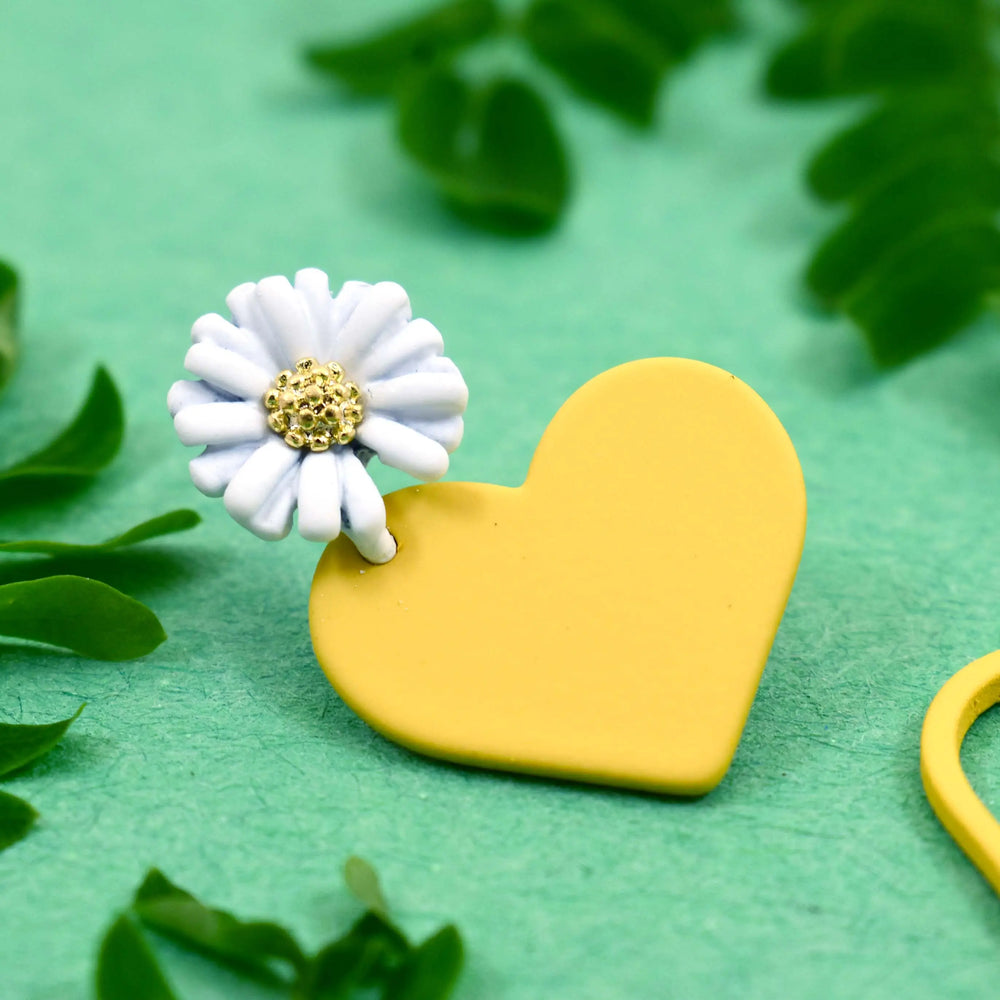 Yellow Blossom Heart Flower Drop Earrings