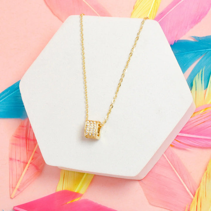Zircon Inlaid Cubic Necklace - Gold