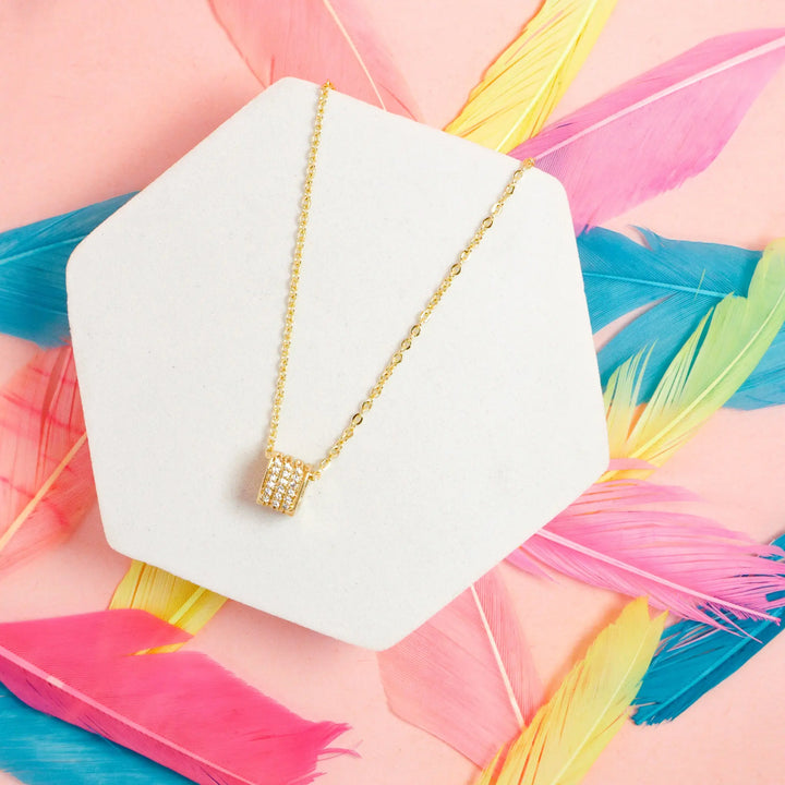 Zircon Inlaid Cubic Necklace - Gold