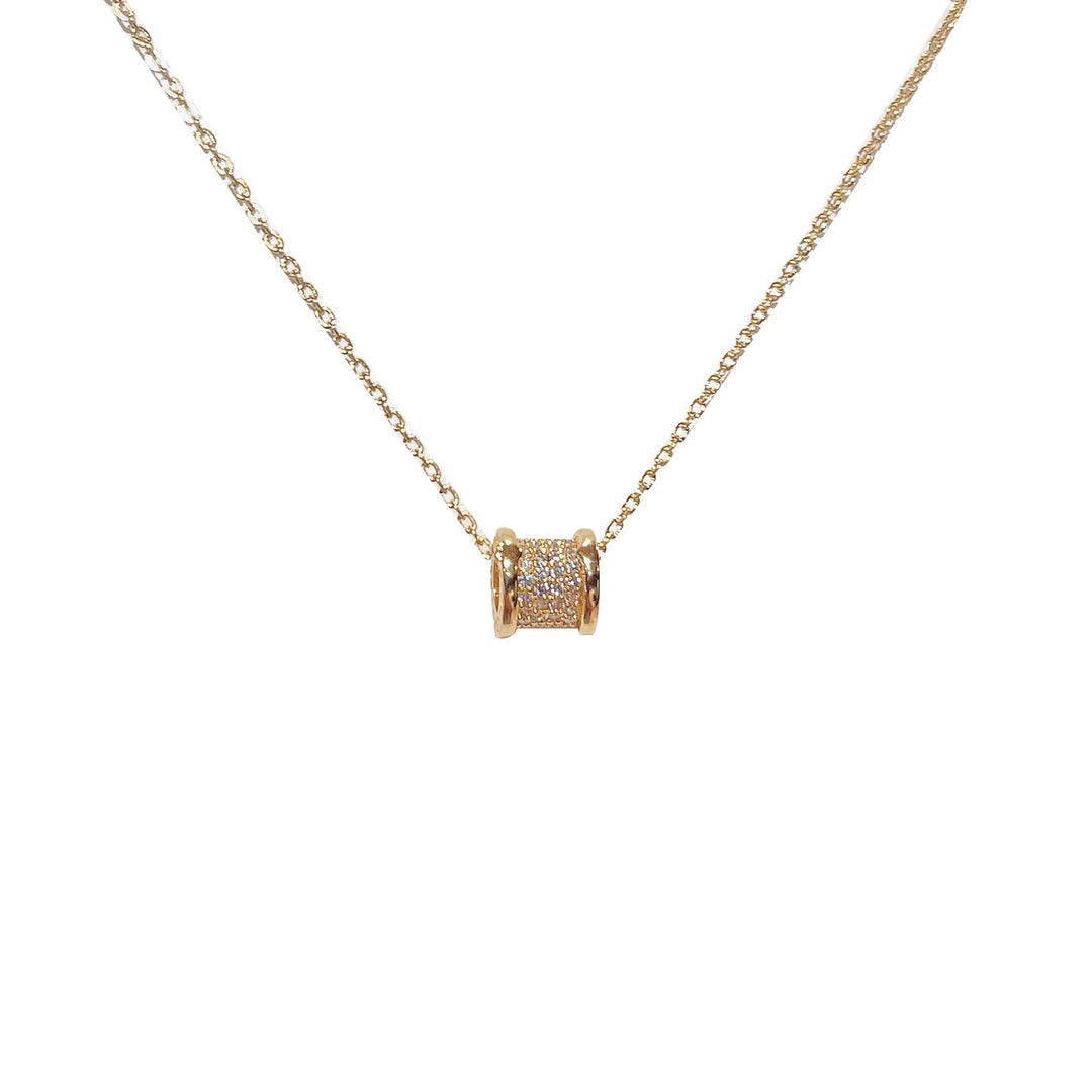 Zircon Inlaid Wheeley Necklace - Gold
