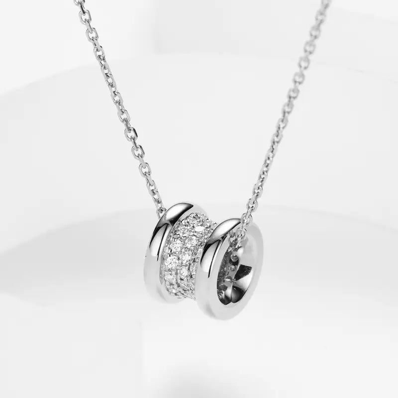 Zircon Inlaid Wheeley Necklace - Silver