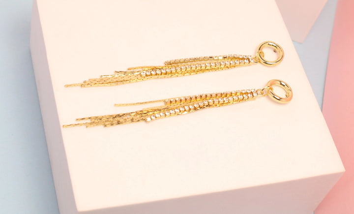 Zirconia Line Tassel Earrings