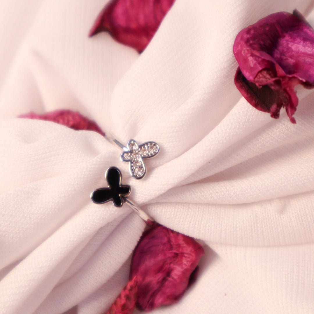 Zirconia Twin Fly Ring - Silver