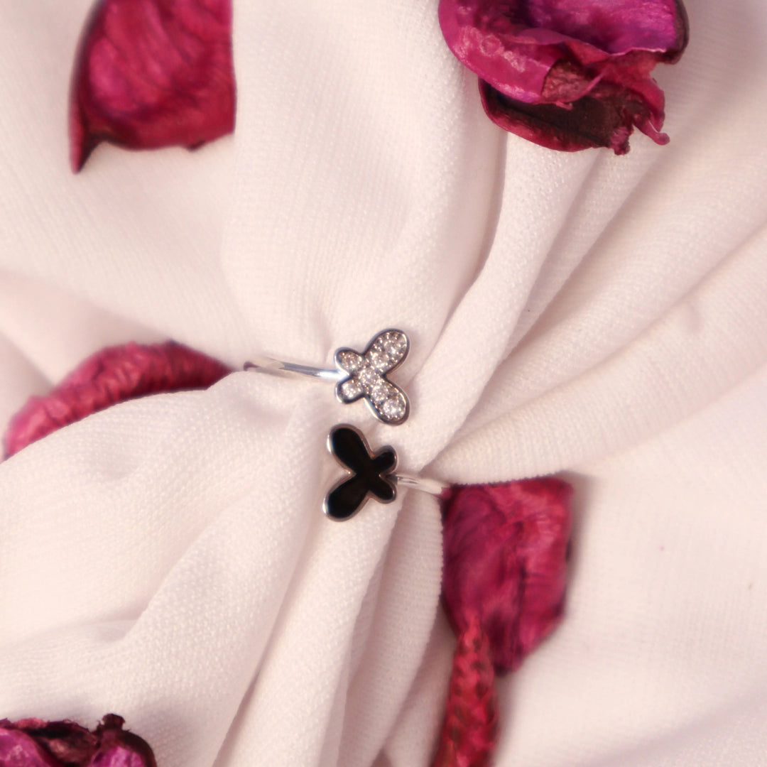 Zirconia Twin Fly Ring - Silver
