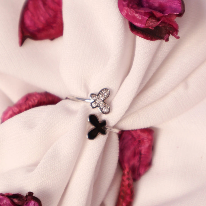 Zirconia Twin Fly Ring - Silver