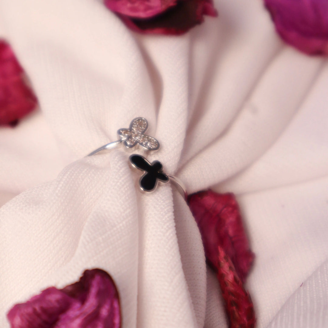 Zirconia Twin Fly Ring - Silver