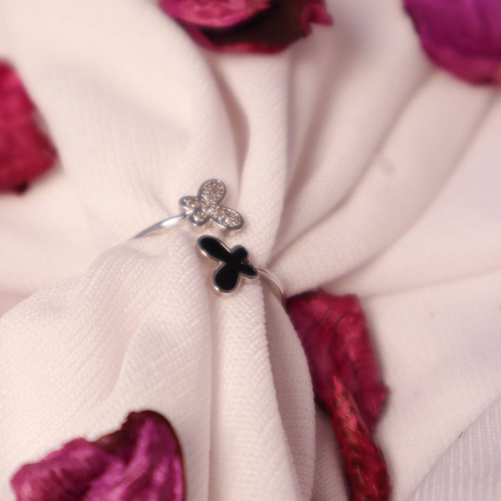 Zirconia Twin Fly Ring - Silver