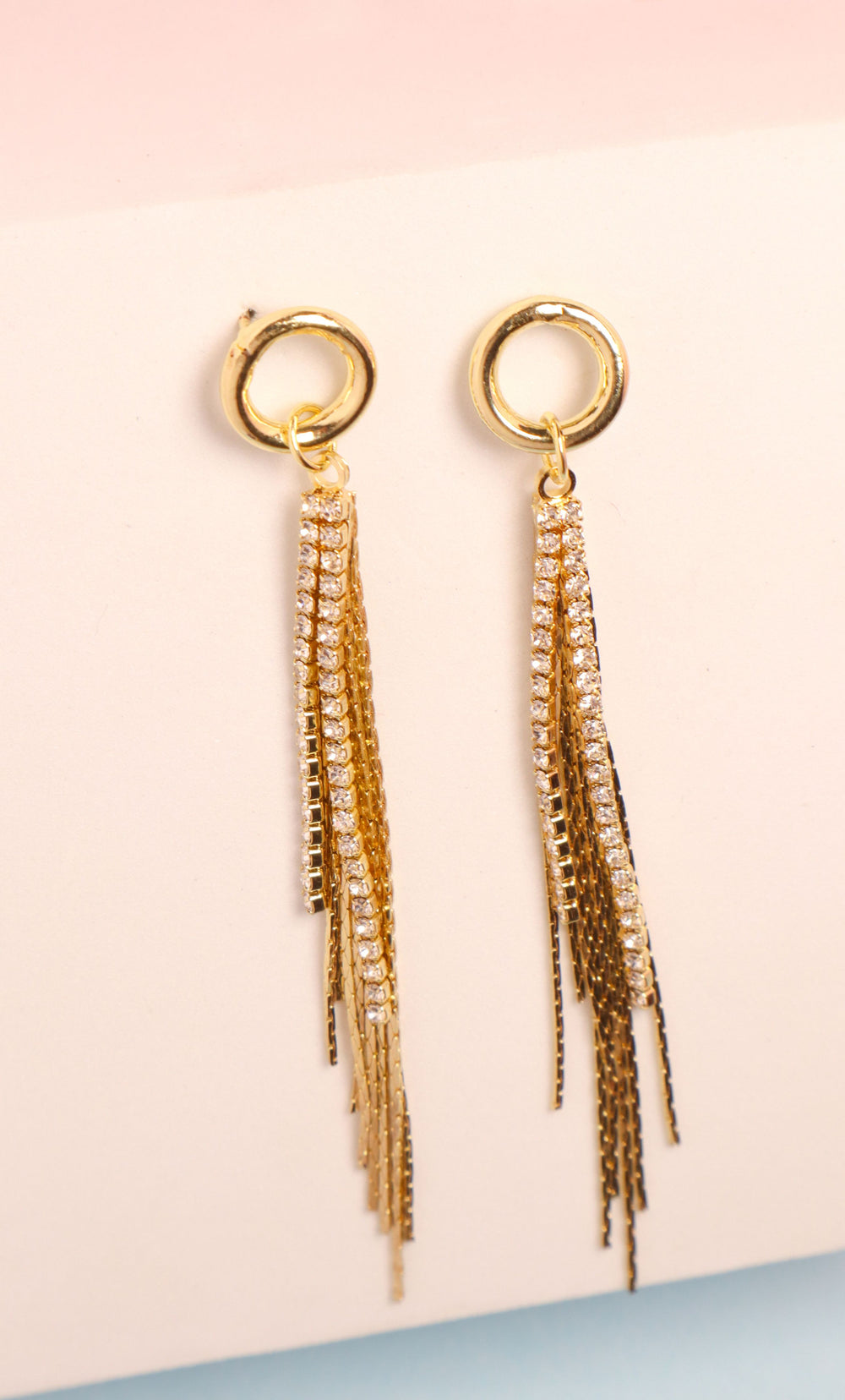 Zirconia Line Tassel Earrings