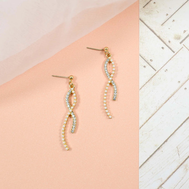Zirconia and pearl DNA drop gold earring
