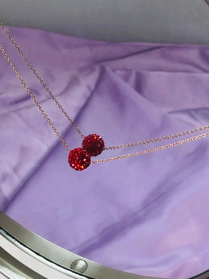 Red Disco Ball Charm Necklace- Stainless Steel