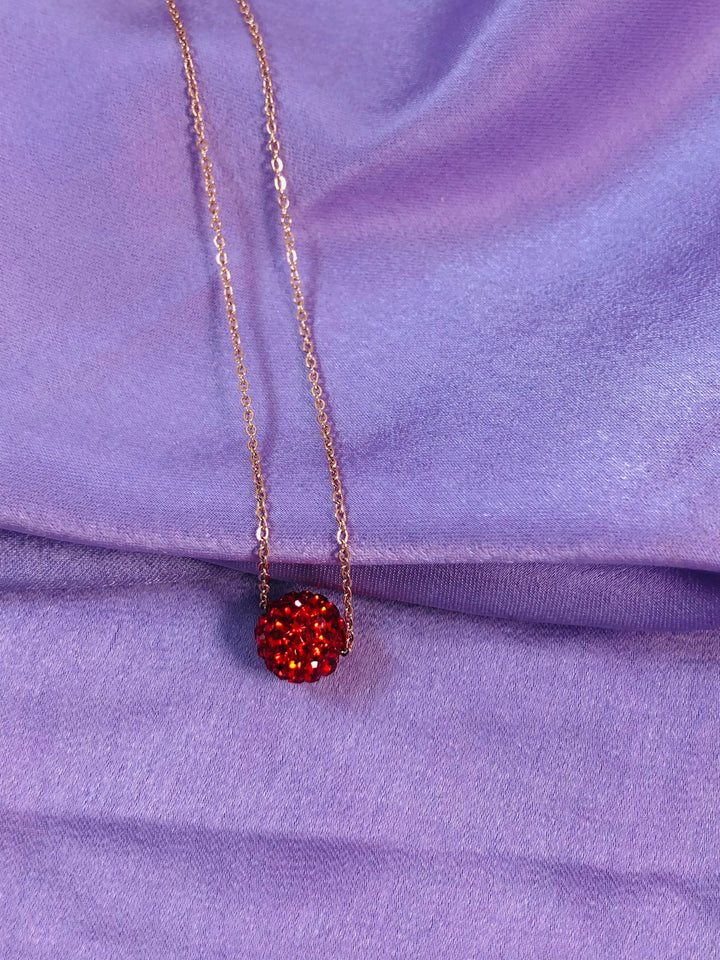 Red Disco Ball Charm Necklace- Stainless Steel