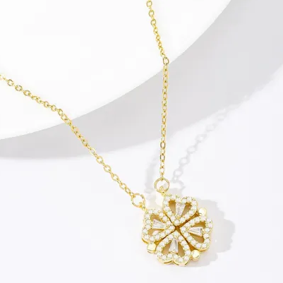 Hyacinth 4-pcs Zircon Heart Magnetic Clover Necklace - Gold